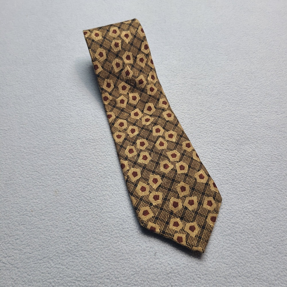 Today's Man Necktie Mens OS Gold Excellent Italian Silk Geometric Pattern